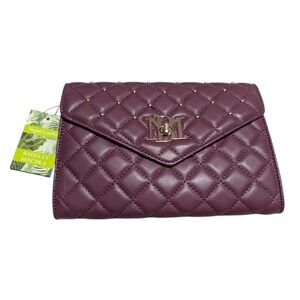Badgley‎ Mischka Crossbody Plum Vegan Leather Quilted Studded Chain Bag NWT